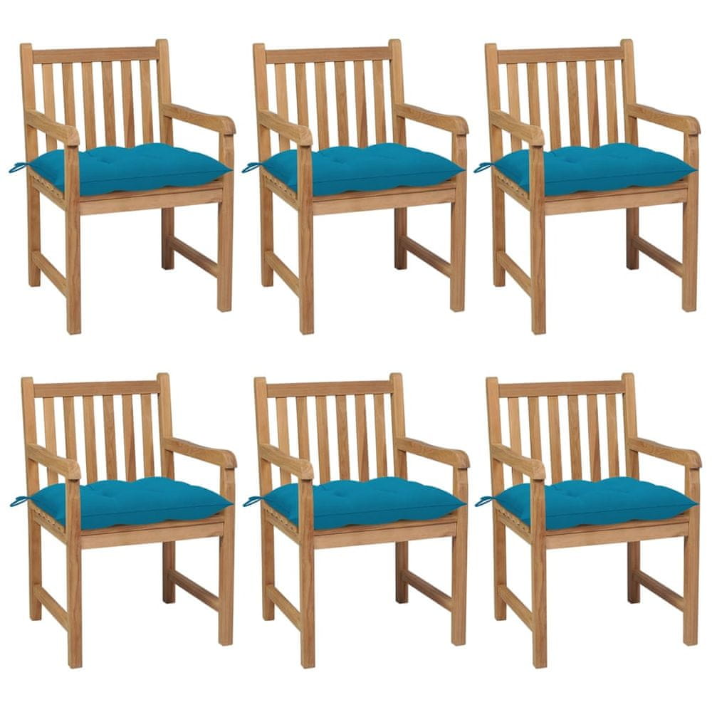 Petromila vidaXL Záhradné stoličky 6 ks so svetlomodrými podložkami tíkový masív